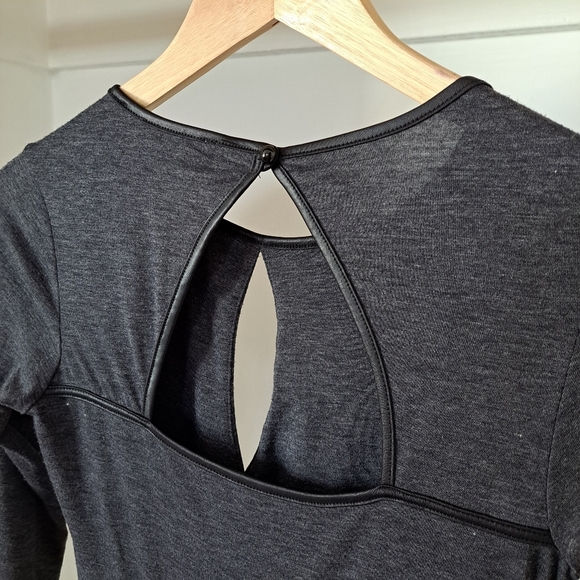 GUESS | Dark grey front key hole & black pleather trim draped style dress - Picture 7 of 15